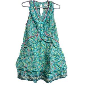 NWT Poupette St. Barth Kids Mae Floral Mini Dress Aqua Lemon Size 6 Coquette